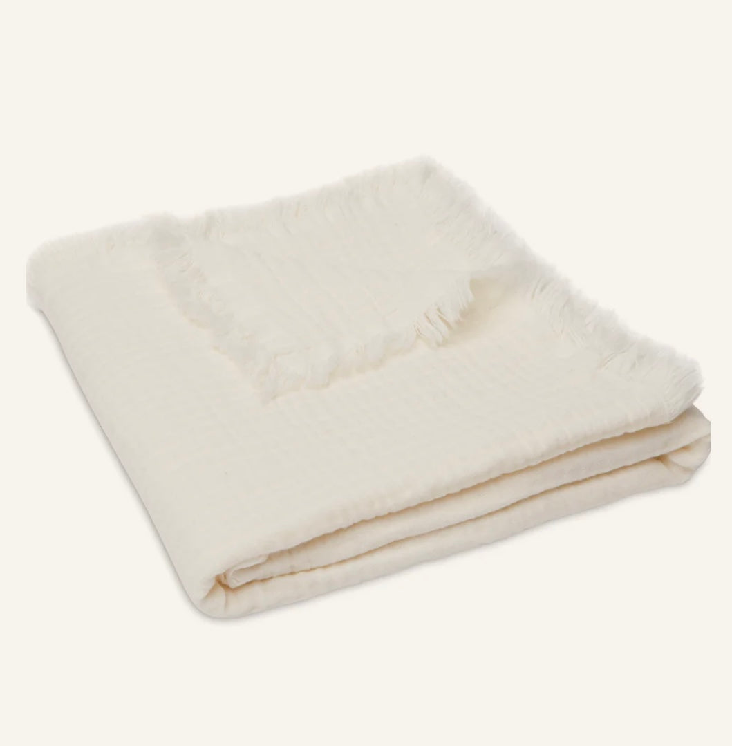 Deken - Muslin Fringe ivoor