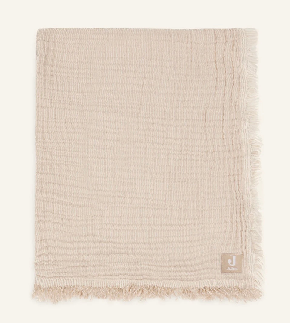 Deken - Fringe Stripe Biscuit