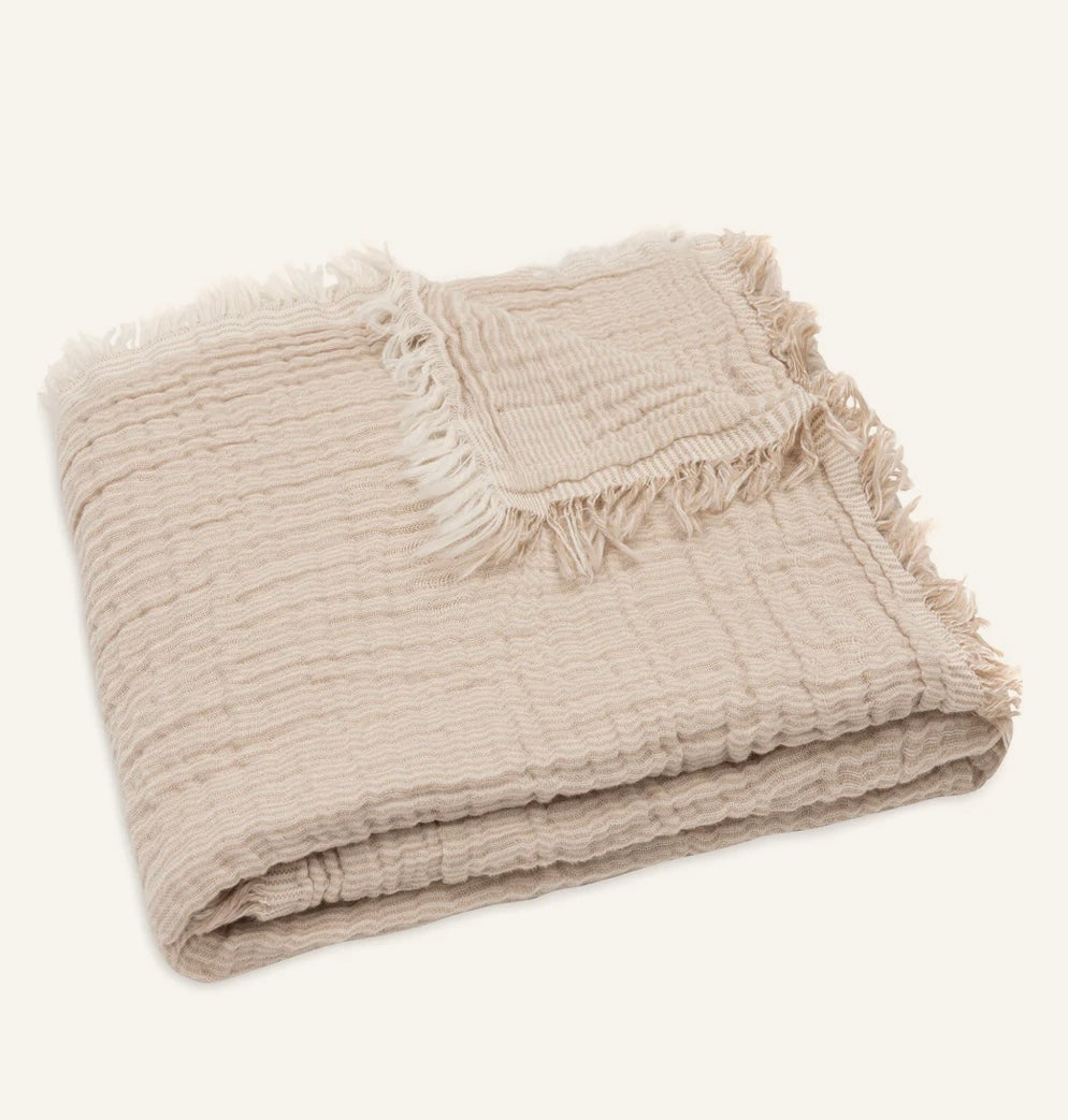 Deken - Fringe Stripe Biscuit