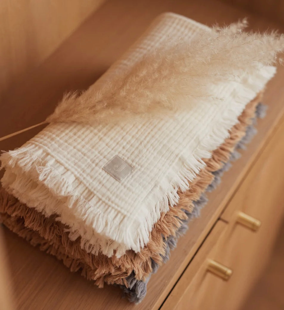 Deken - Muslin Fringe ivoor